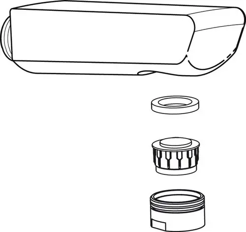 Herausziehbare Handbrause mit Chrom-Oberfläche, bestehend aus mehreren Komponenten. Ideal Standard Produkt, schematische Darstellung ohne zusätzliche Details.